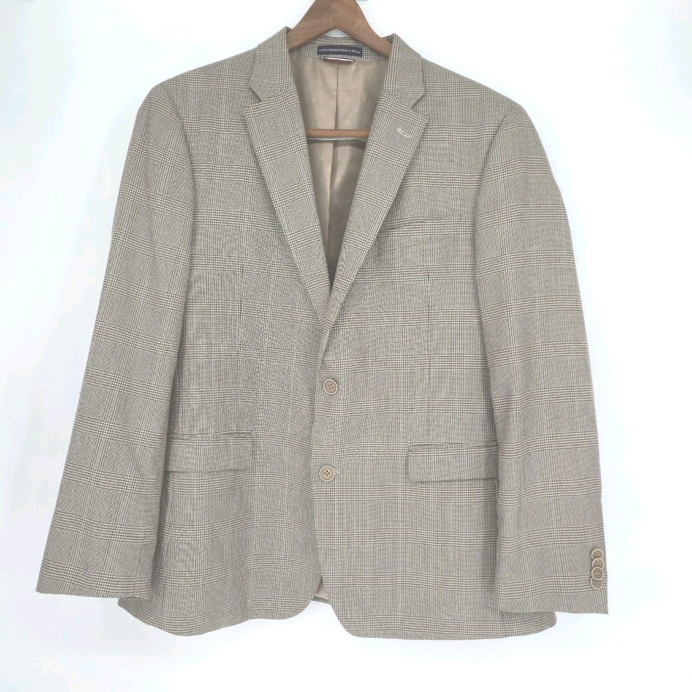Tommy Hilfiger Mens 42R Brown Tan Glen Plaid Blazer Sport Coat 2 Button Preppy